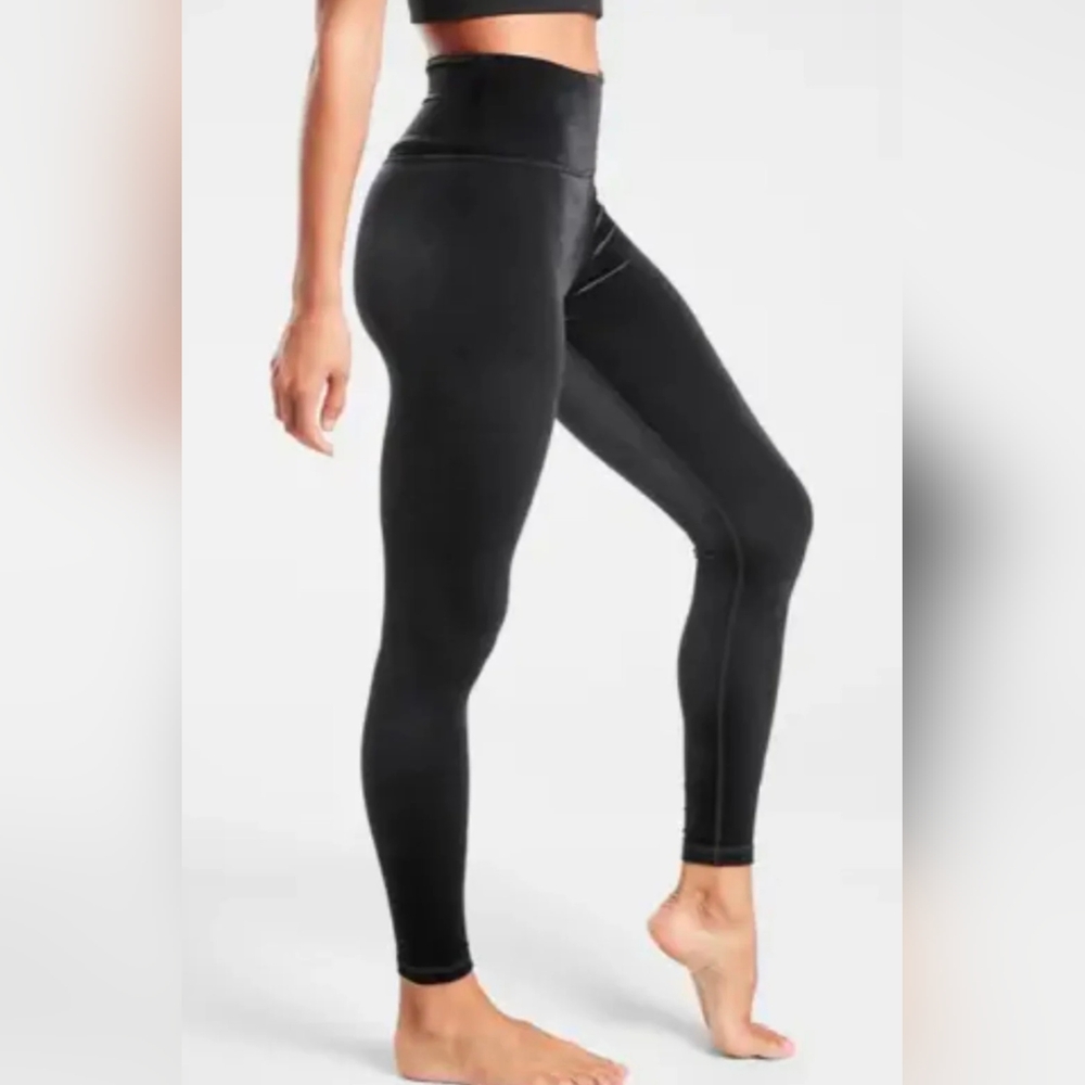 Athleta Elation Black Velvet Tights Soft Stretchy Yoga Leggings Whimsigoth Sz S